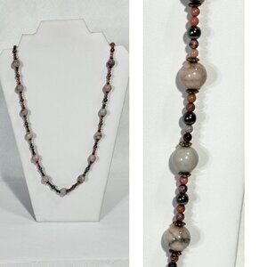 Continuous 30" mauve rhodonite necklace